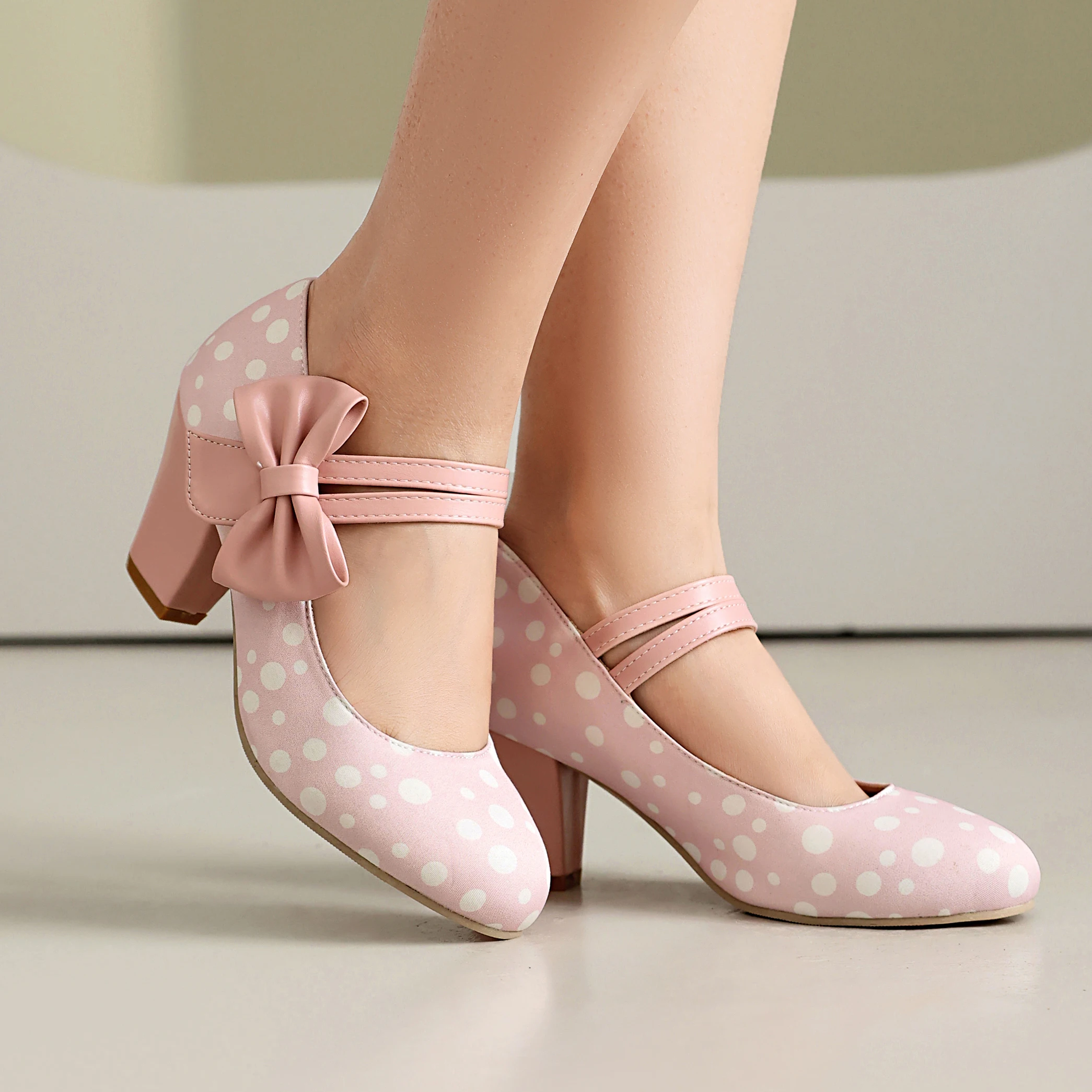LIHUAMAO polka dot High heel shoes women Mary jane shoes ankle strap pointed toe pumps party cosplay uniform lolita style 4