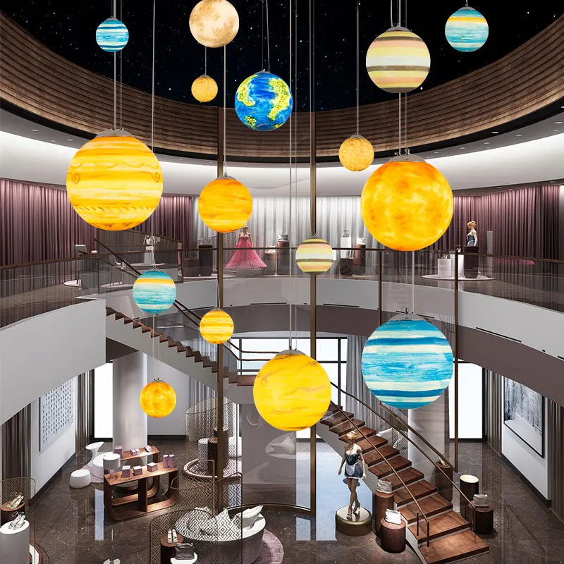 

Acrylic lampshade Sun Planet Earth Decorative Pendant Lamps Creative Personality Planetary Cosmic Light Boys Bedroom Store Lamp