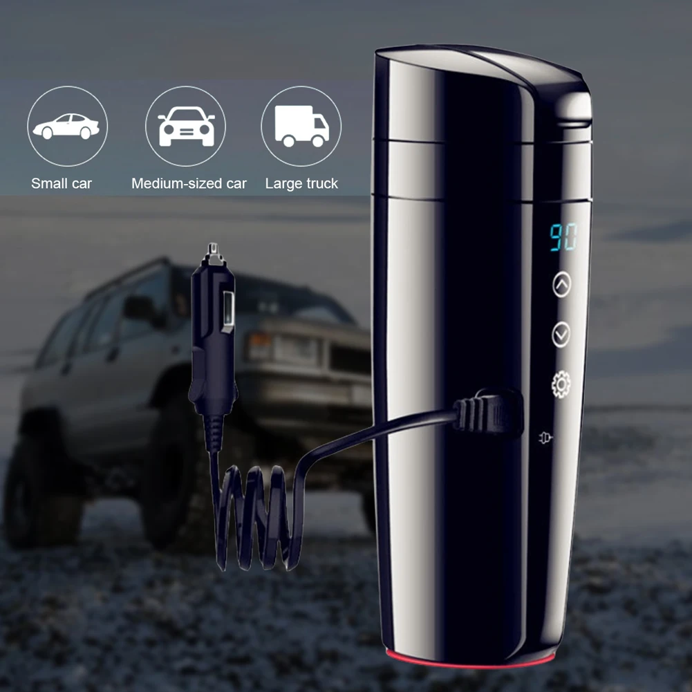 12V-24V 휴대용 자동차 히팅컵 터치스크린 자동차 가열 스마트 머그컵 스마트 온도 조절 물 보온병 스테인리스 스틸