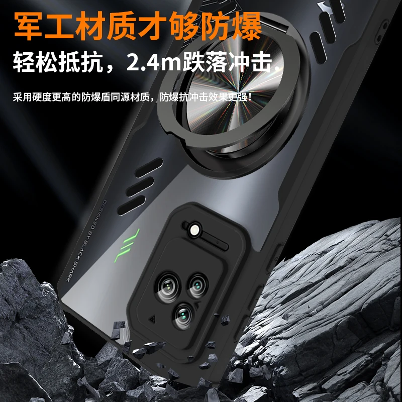 Magnetic 360° Rotation Stand Phone Case with Graphene Heat Dissipation and Transparent Cover