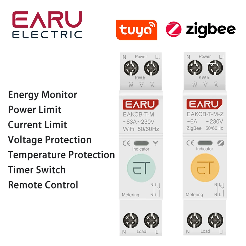 Tuya-zigbee Disjuntor Inteligente Wi-fi Mcb 1p Mais n 63a Energia de Energia Kwh Tensão Corrente Protetor de Medidor Controle Remoto de Voz Interruptor