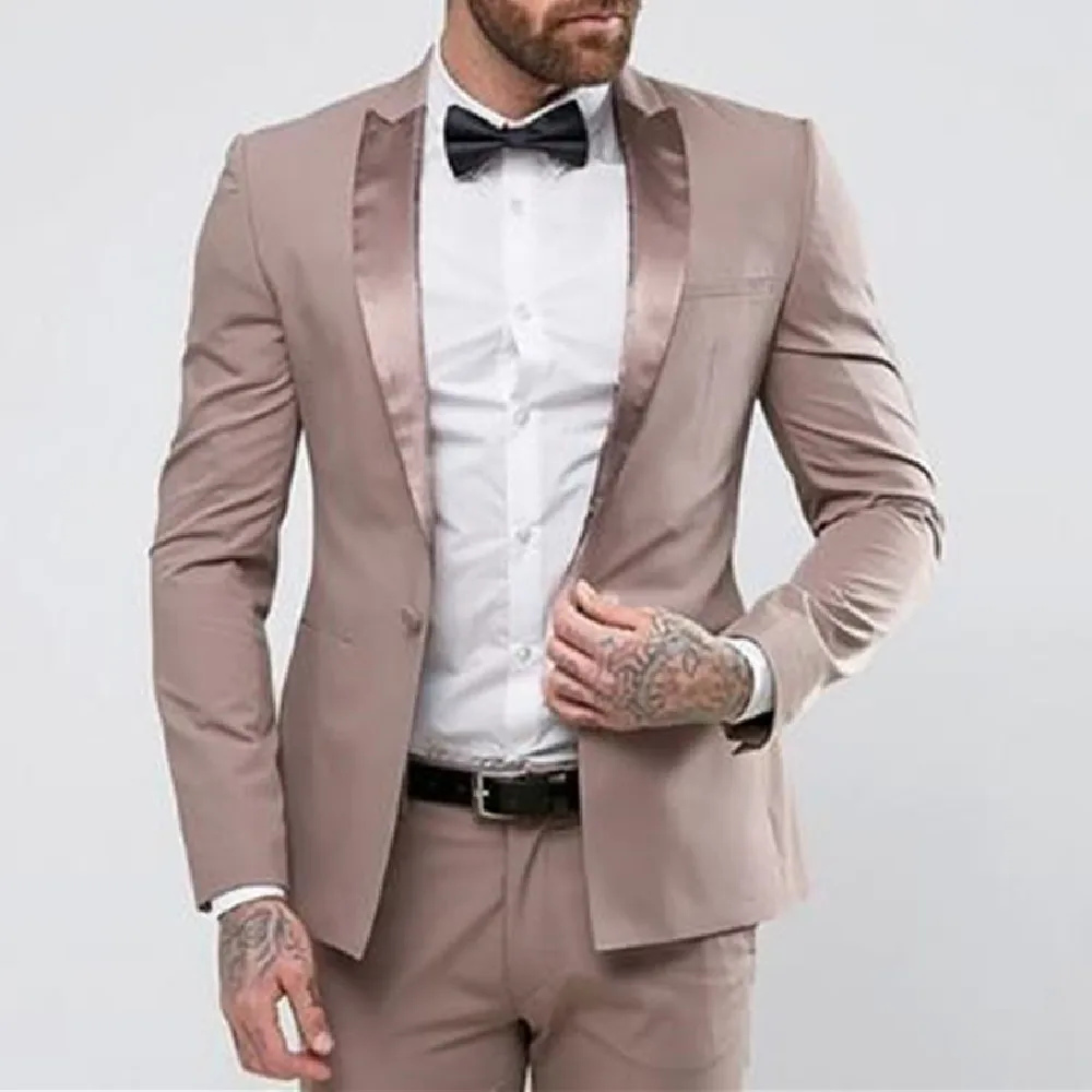 

Custom Champagne Men Suits Groom Best Man Wedding Suits For Men Latest Coat Pant Design Prom Smart Slim Fit Street Suits 2 Pcs