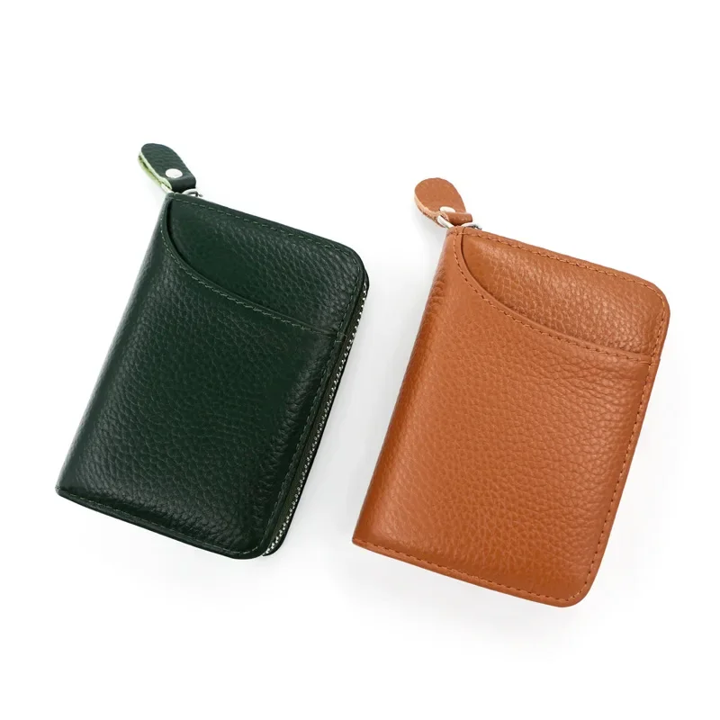 

New Fashion Retro Trend Short Top Layer Cowhide Card Bag Colorful Men's and Women's Multi Card ID Retro Solid Zipper Bag