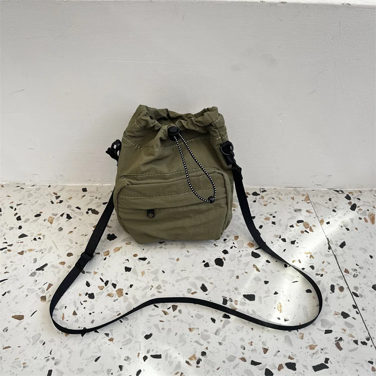 Daily Casual Drawstring Small Canvas Bag Simple and Soft Shoulder Messenger Bag for Women
