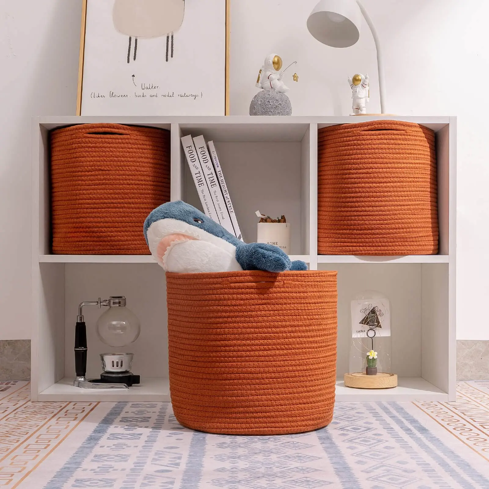 

Cotton Storage Cubes - 11x11x11'', Fit 12x12'' Cube Bookshelves, Woven Round Baskets, 3-Pack, Brick Red