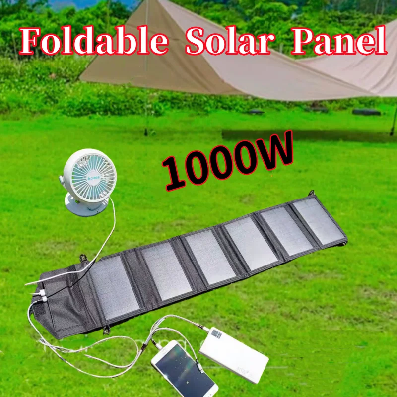 1000W Foldable Solar Panel USB Type C Mobile Phone Charging Waterproof Outdoor PC Hiking Camping Portable Battery Bank Charging 1