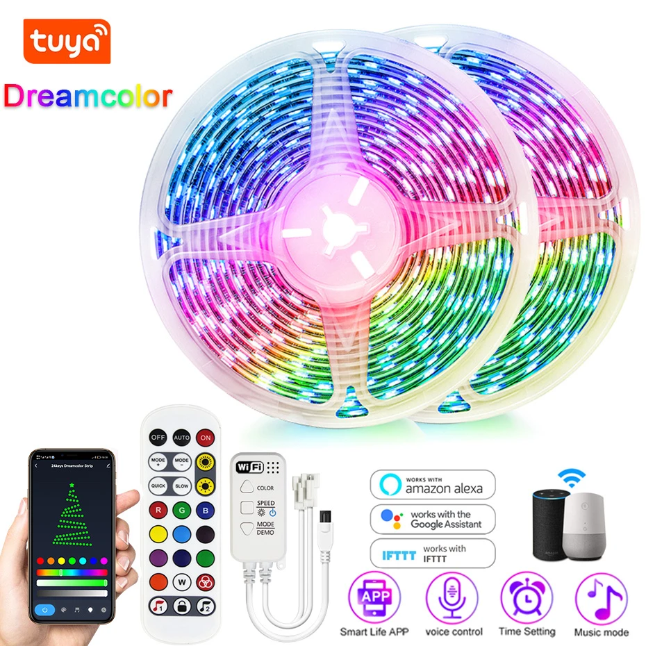 Rgbic Alexa 15m Led Strip Lights Rgbic Dreamcolor Led Strip 12v 5m 10m 15m 20m Aliexpress