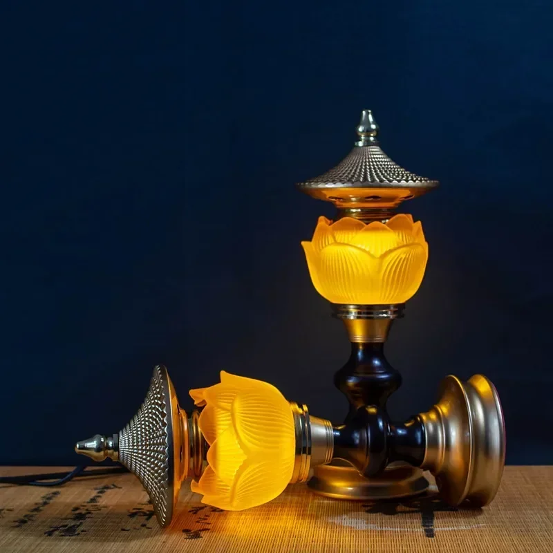 Household Buddhist Lamp, Glazed LED Lotus Lamp, Eternal Light in Front of Buddha, Altar Offering, Three Colors, Plug-in