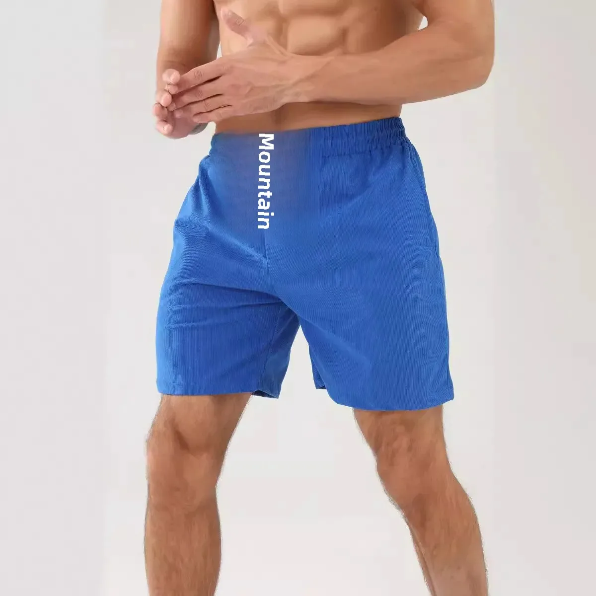 Men's Sporty Corduroy Shorts with Waistband Five-Point Casual Pants Summer Trendy Solid Color Skateboard Long Trousers