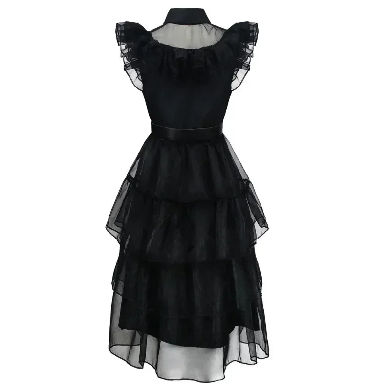Cosplay Costume Kids Girls Dress Halloween Dress Outfit Wednesday Addams Dress Up Costume for Girls Birthday Halloween Cosplay Party Dress with Wig Socks Belts For Kids 2-12 Years