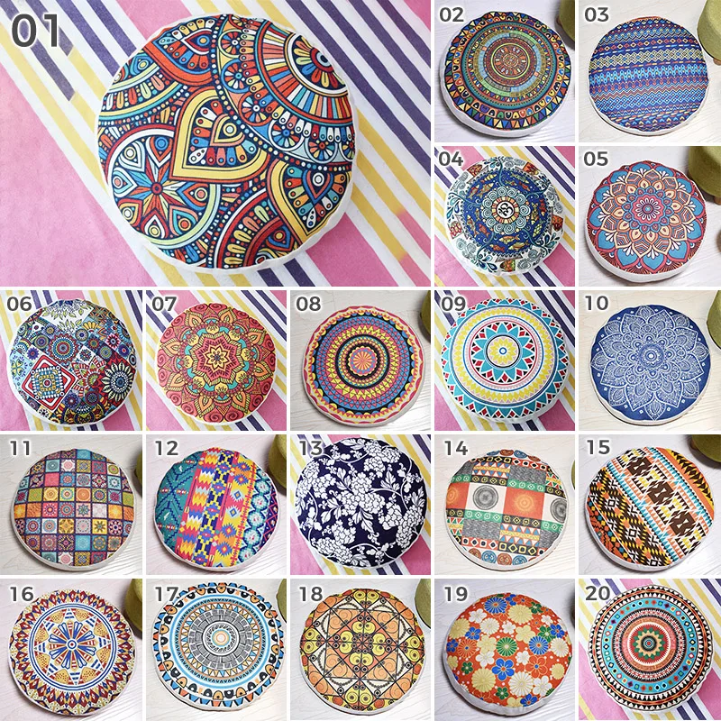 Cuscino Da Pavimento Rotondo Mandala Life ART 60x20 Cm - Federa Marocchina Fatta A Mano In Cotone Per Soggiorno E Meditazione