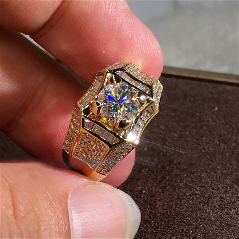 Anillo oro de 14 quilates con diamantes de 3 quilates para hombre, joyería oro de 14 quilates, plata 925|Anillos| - AliExpress