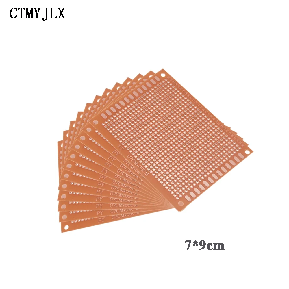 10개 7x9CM 단면 프로토타입 PCB 브레드보드 7*9cm 범용 보드 실험용 베이클라이트 구리판 회로 보드 노란색