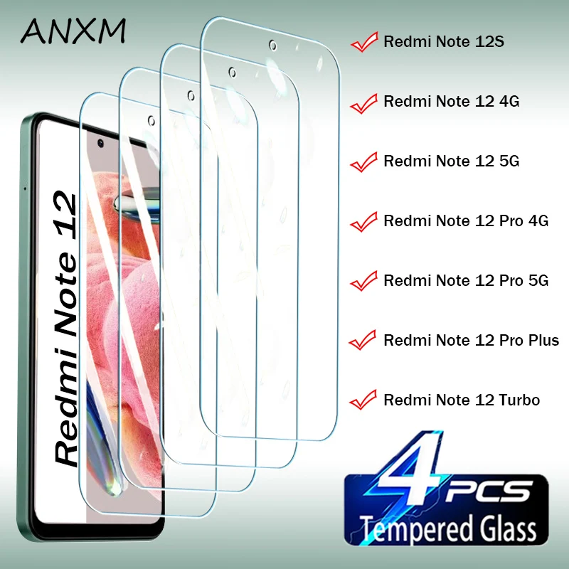 

4Pcs Tempered Glass For Xiaomi Redmi Note 12S 12 Pro Plus Turbo 4G 5G Screen Protector Redmi Note 12 Pro Plus Full Cover Glass