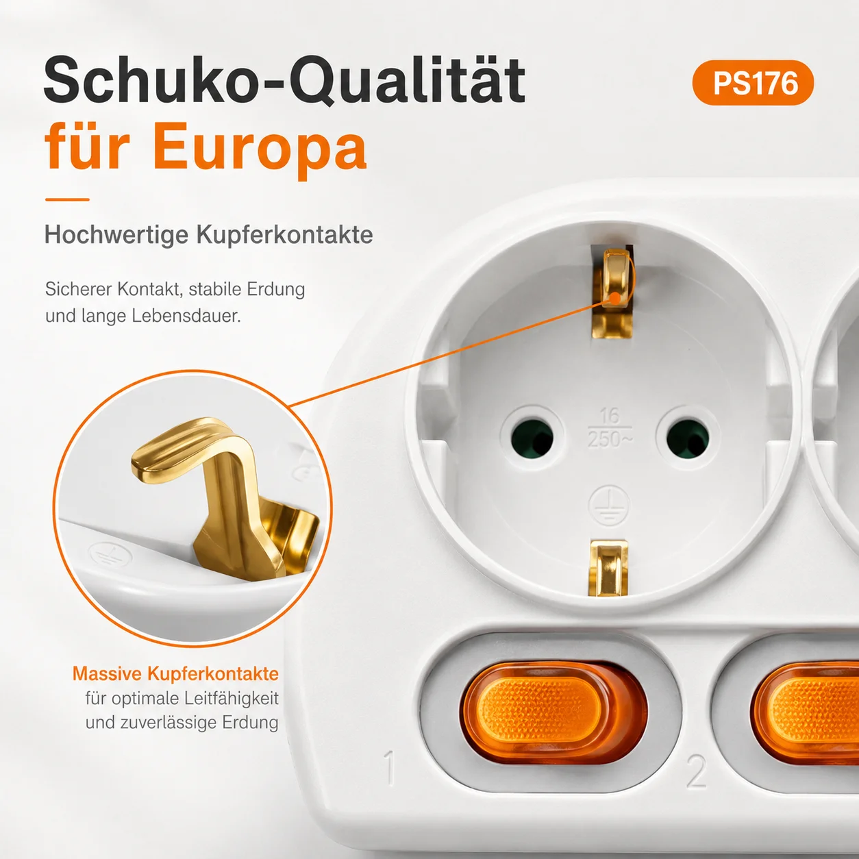 Enhanced Power Strip with Surge Protection - EU Plug, Multiple Outlets, Independent Control Switches, Long-Duration Cord