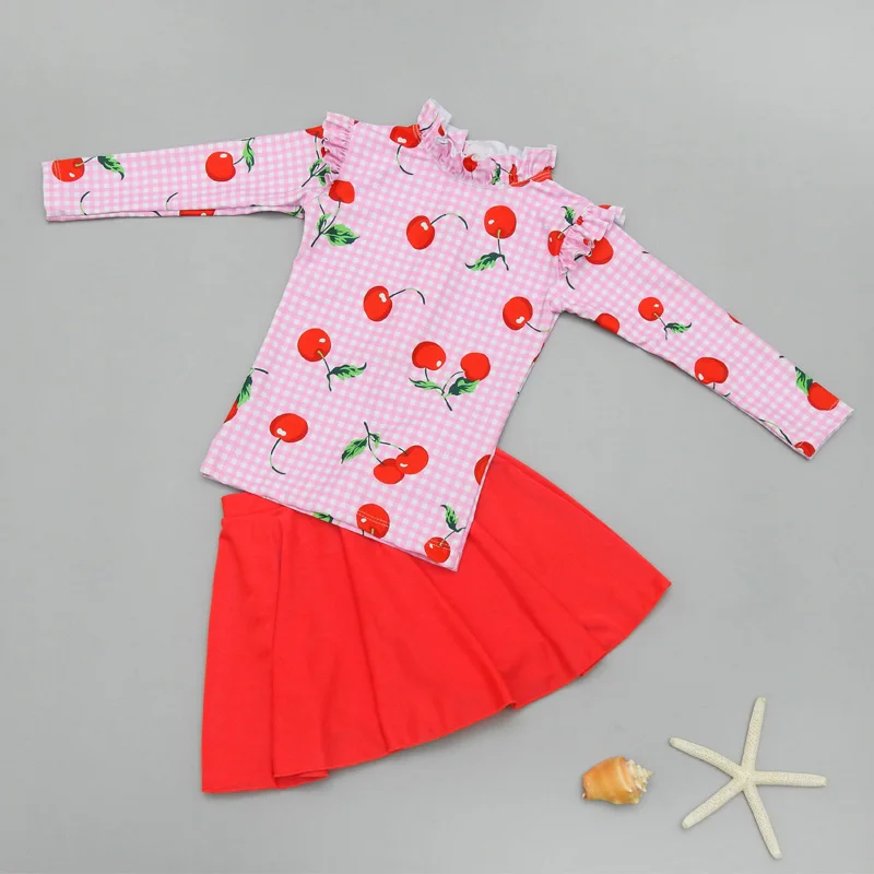 Girls' Long Sve Swimwear Skirt Sle Separate Swimming Suit Qui Dry Thermal Sunscreen for Children's Swimming
