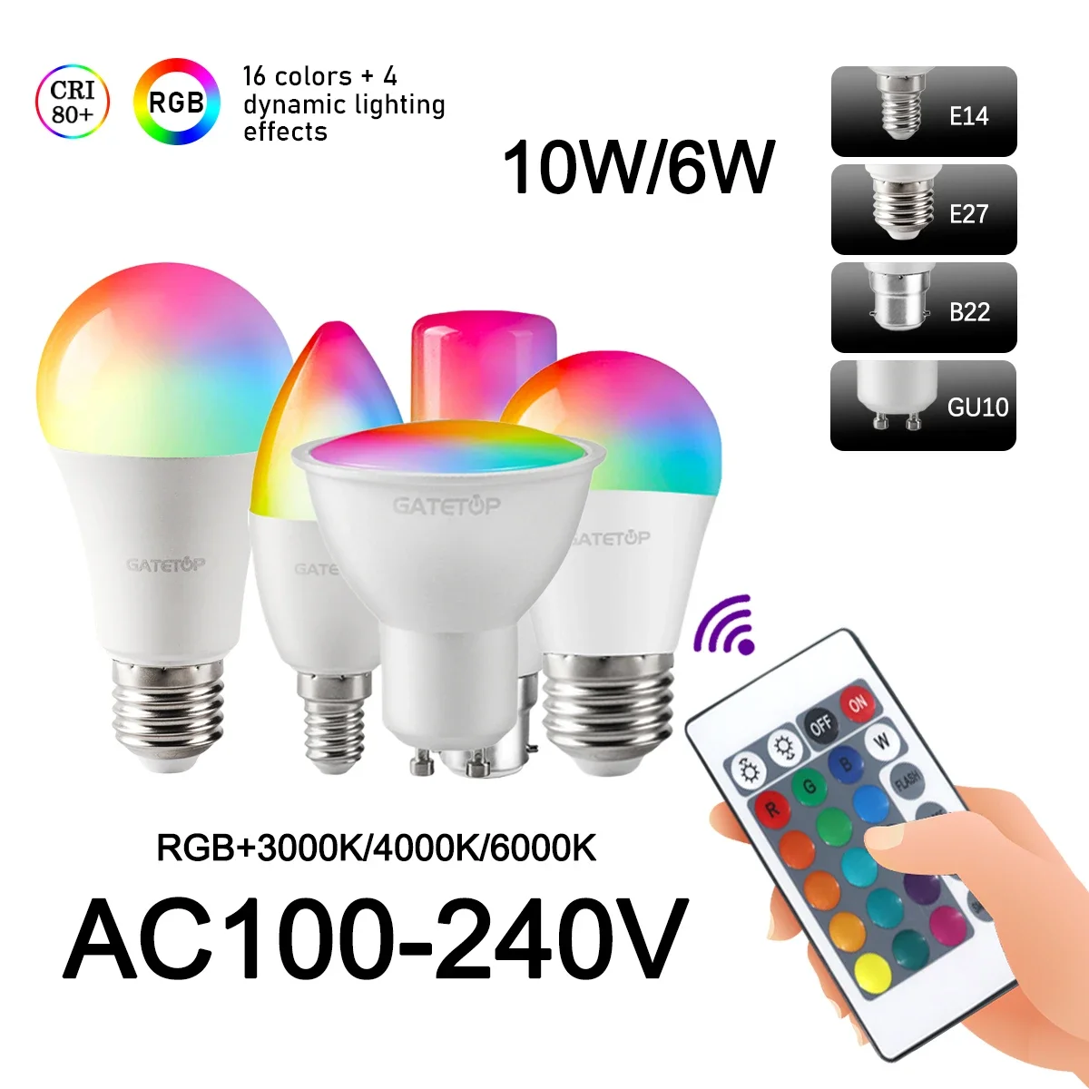 LED 스포트라이트 스마트 RGBW 전구, 적외선 리모컨 색상 조명 디밍, 가족 휴가 파티에 적합, GU10 E27 E14, 3 개