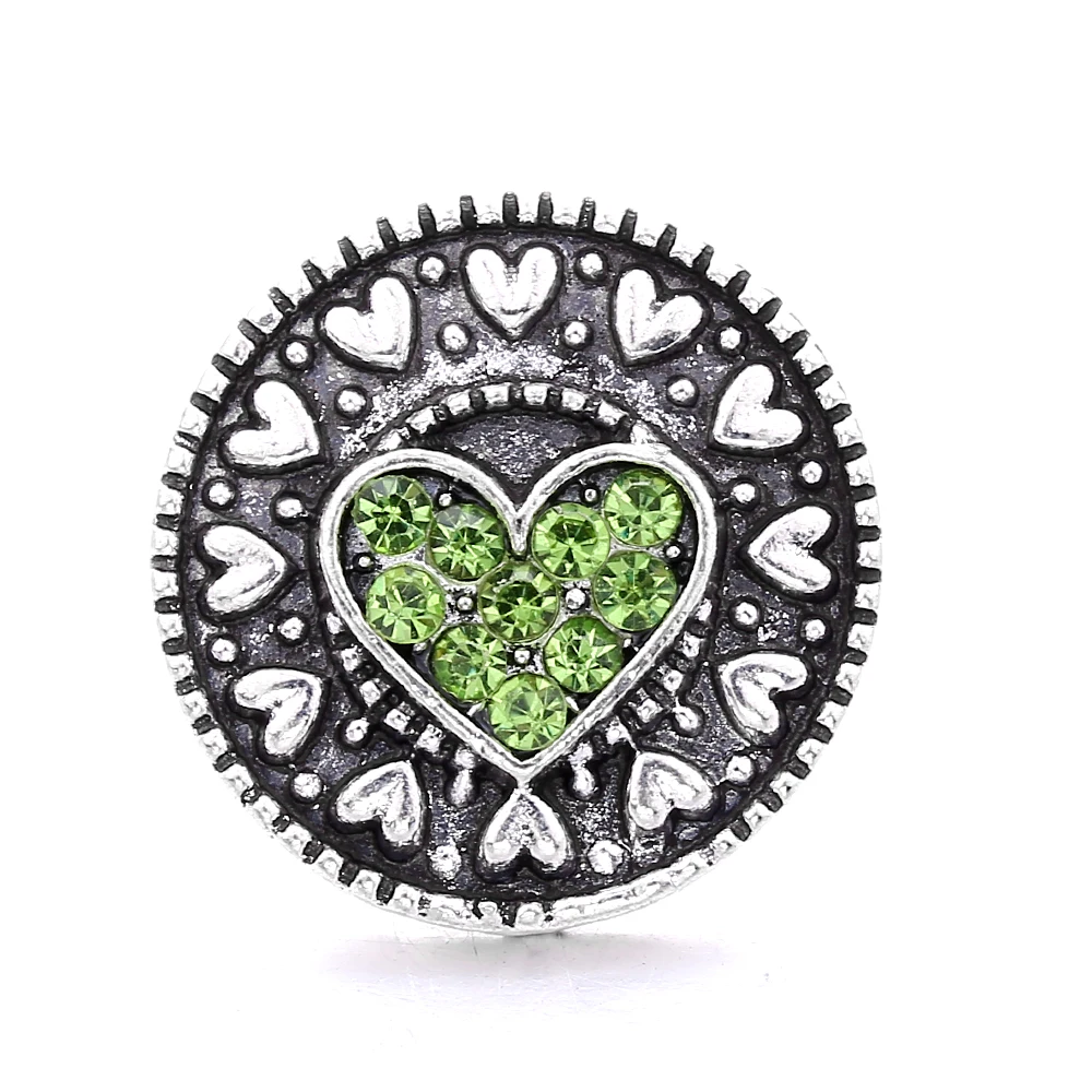 20pcs Vintage Heart Crystal Rhinestone Metal18mm Snap Buttons Fit Snaps Bracelet Necklace Jewelry