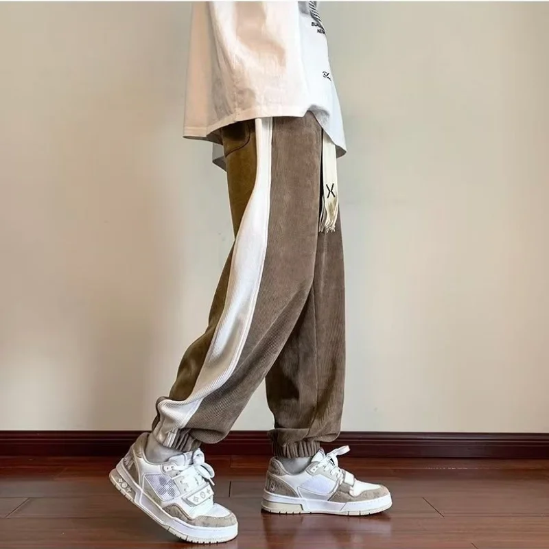 Men's Clothing 2023 Autumn and Winter Fashion New Splice Pockets Drawstring Solid Color Versatile Casual High Waist Harem Pants