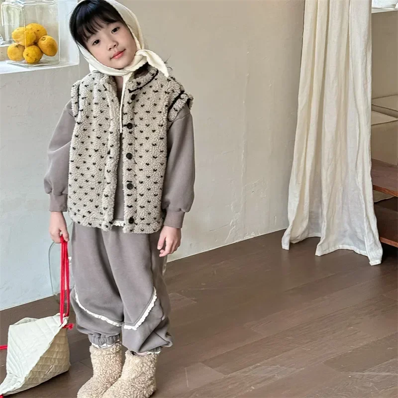 소녀 겨울 옷 가을 어린이 옷 두꺼운 양가죽 조끼 겨울 코트 모피 조끼