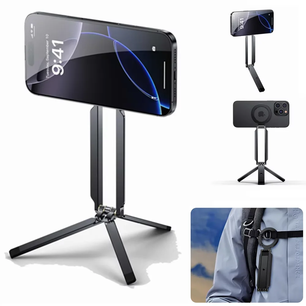 Magnetic Phone Tripod Stand Aluminium Maglock Mini Tripod Pocket Phone Stand Magnet Quick Mount for iPhone 16 15 14 13 12 Magsaf phone tripod mini tripod smartphone tripod