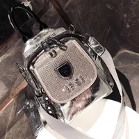Fashion Vegan Leather Small Size Silver Backpack 90s Fashion Women Casual Korean Stylish Rivet Shiny Rhinestone Travel Daypack 2