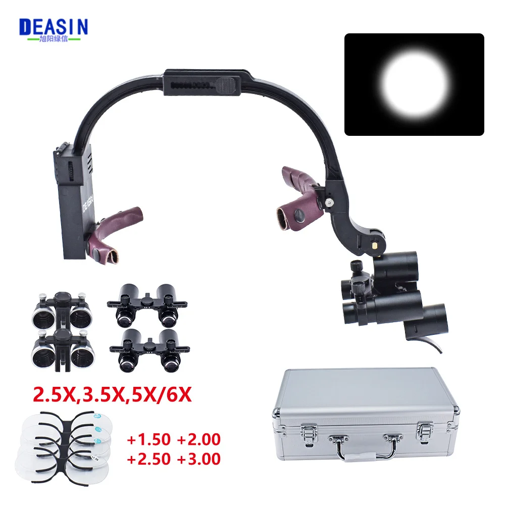 

DEASIN Dental 5X / 6X Magnifying Surgical LED Headlight Headband Binocular Kepler Loupes Brightness Spot Ajustable Headlamp