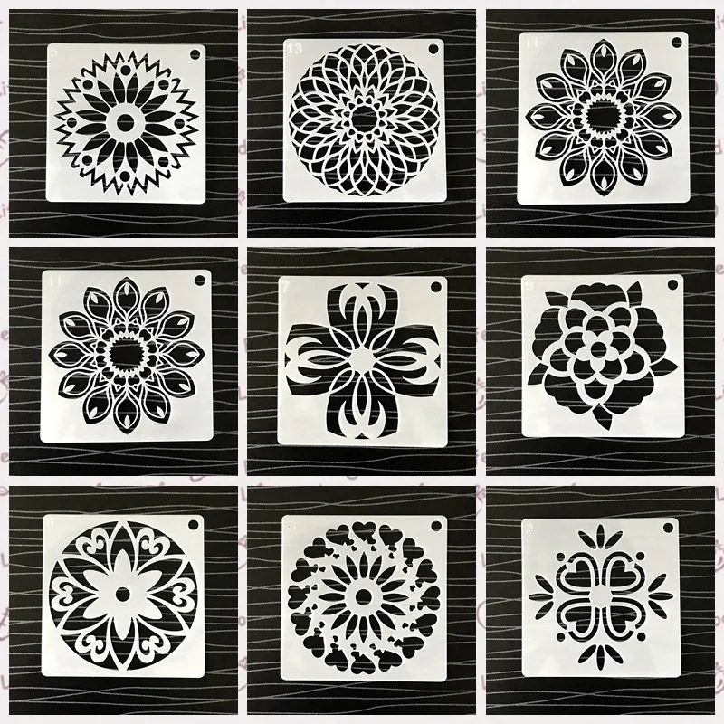 48개/세트 10*10cm 페인팅 스텐실 DIY 드로잉 스크랩북 벽 스텐실 페인팅 (나무 바닥 타일 패브릭 아트 템플릿용)