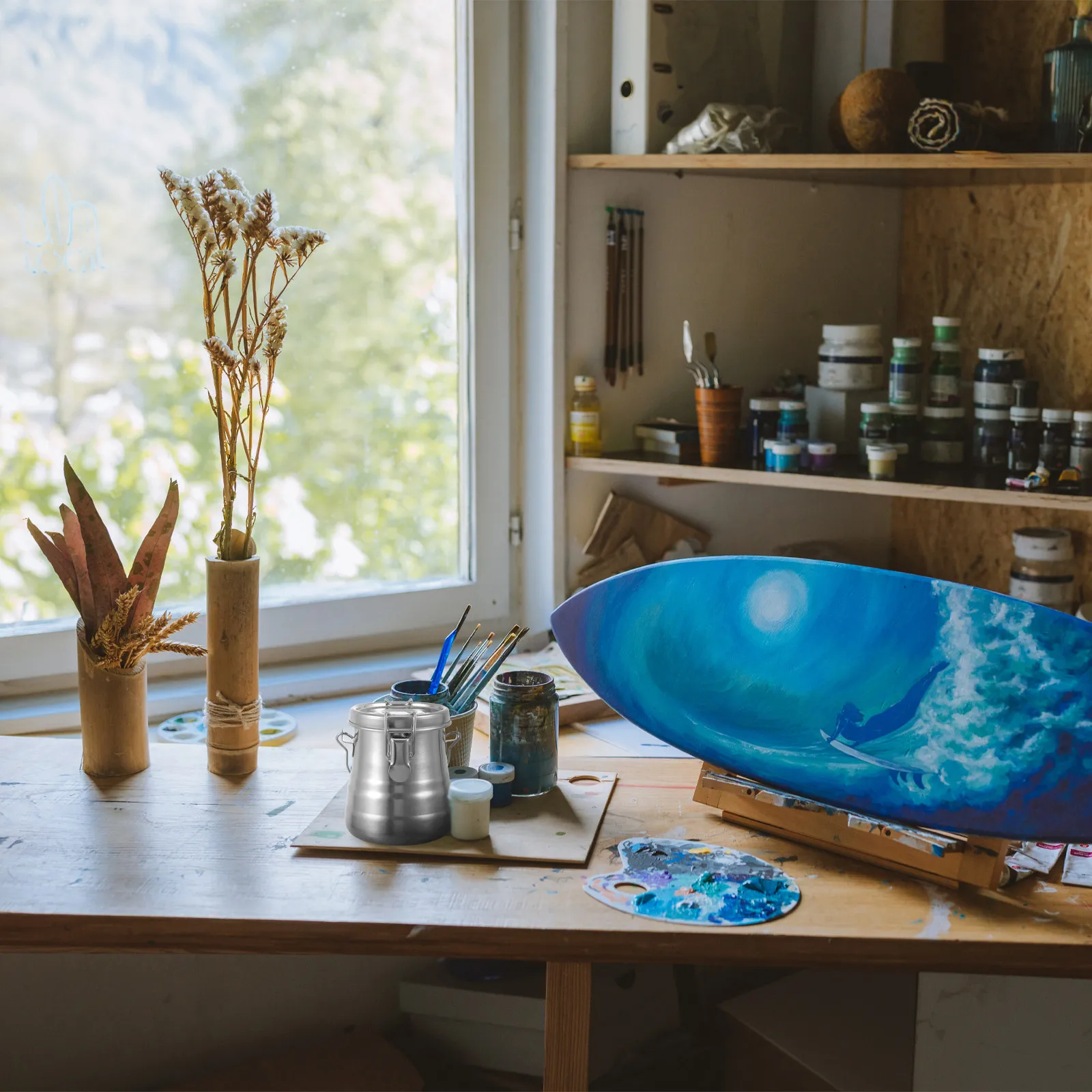 1Pcs 프리미엄 스테인레스 스틸 페인트 브러시 분지 아트 클래스용 컴팩트 브러시 세척 용기 홈 스튜디오 퀵 드라이 펜