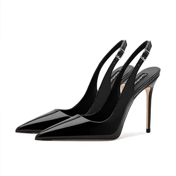 Sexy ultra-high heels pointed sandals elegant summer patent leather suspender high heels trendy dress banquet women's shoes 1
