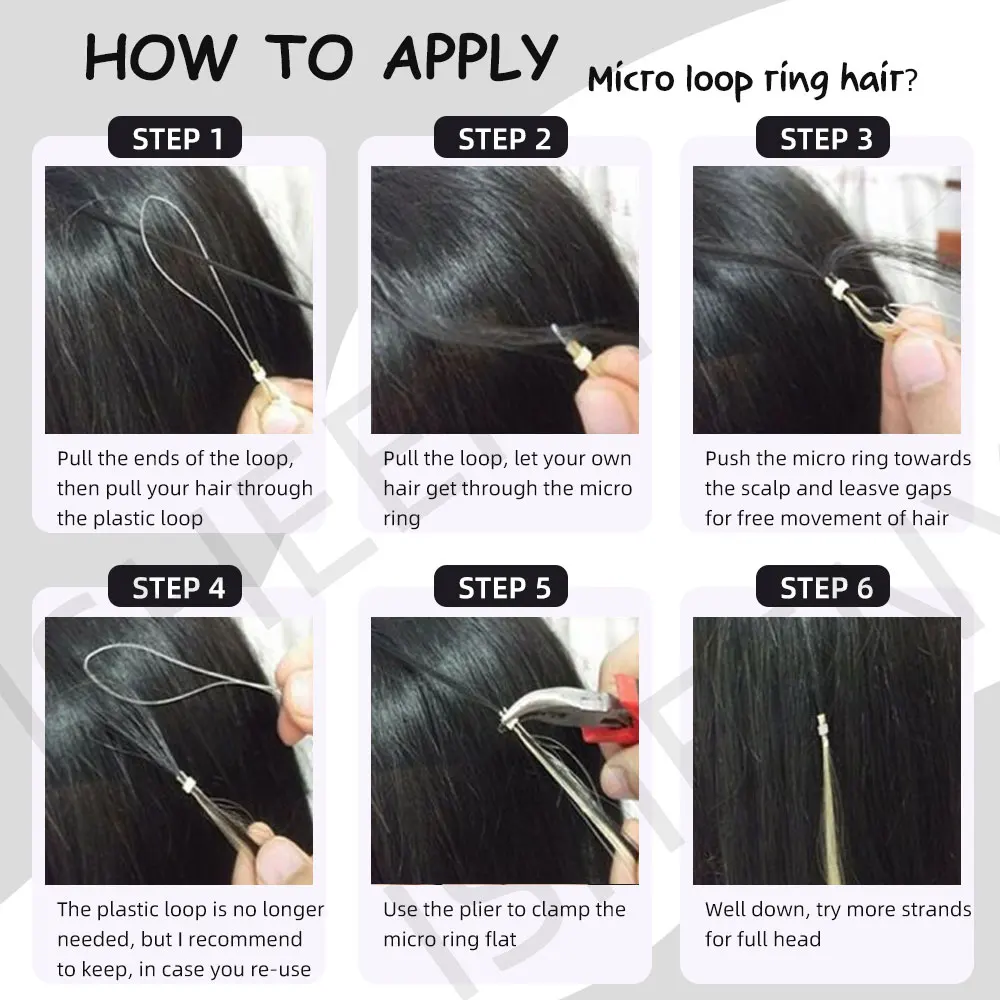 Micro Loop Hair Extensions Human Hair 12" 16" 20" Natural Black Brown Blonde Link 50pcs/pack Micro Beads Extension