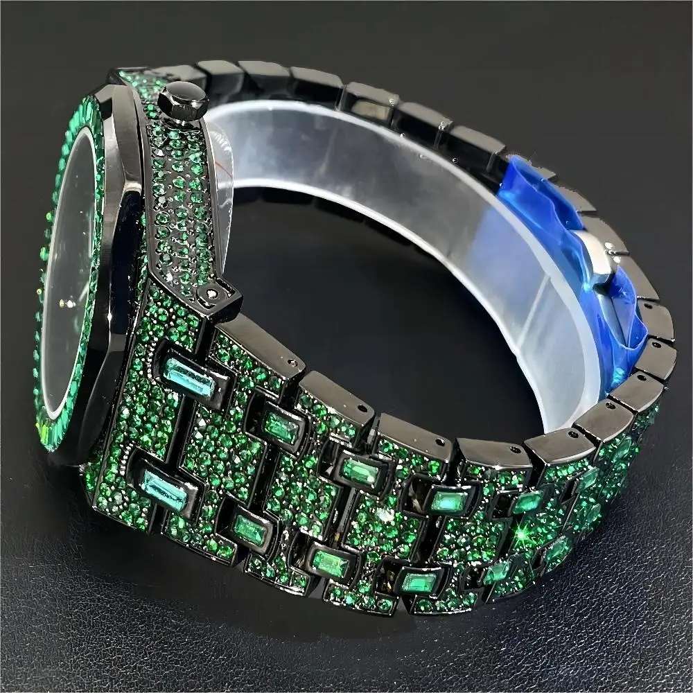 MISSFOX Watches For Men Classic Green Date Waterproof Male Quartz Reloj Fashion Luxury Stainless Steel Diamond Men's Wristwatch 5