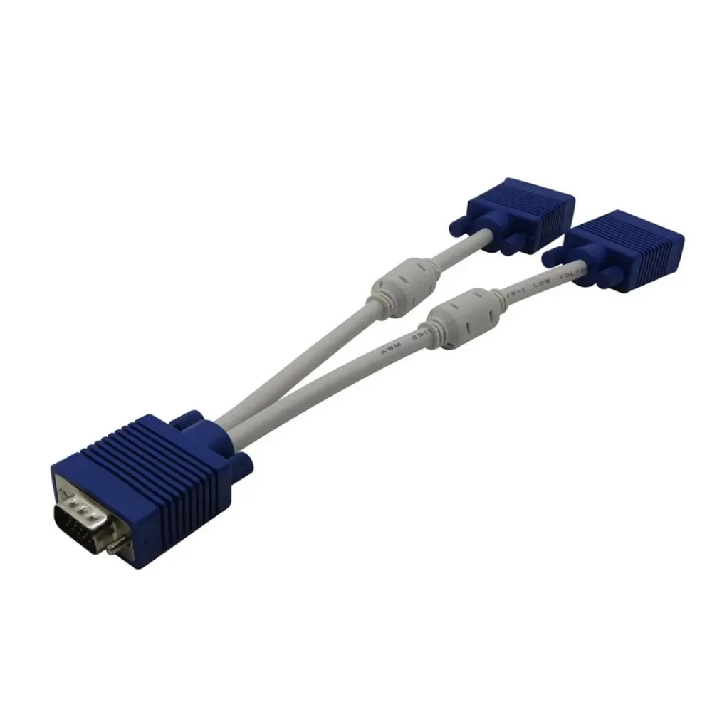 VGA Cable VGA Extender Splitter High Quality 1 Computer To Dual 2 Monitor Vga Splitter Cable Video Y Splitter 15 Pin Two Ports Vga Male To Female 0.3M