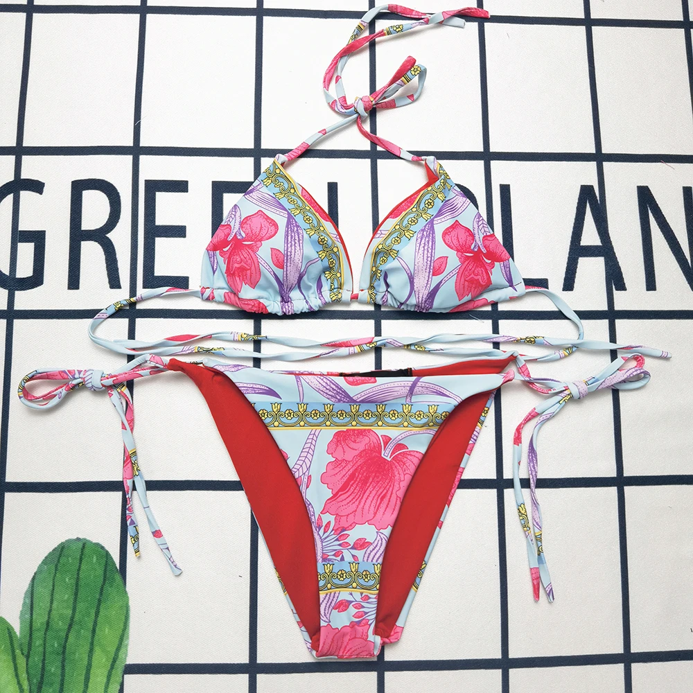 

2023 flower pattern swimsuit women's bikini split swimsuit sexy beach wearing fast drying trend in Europe and America
