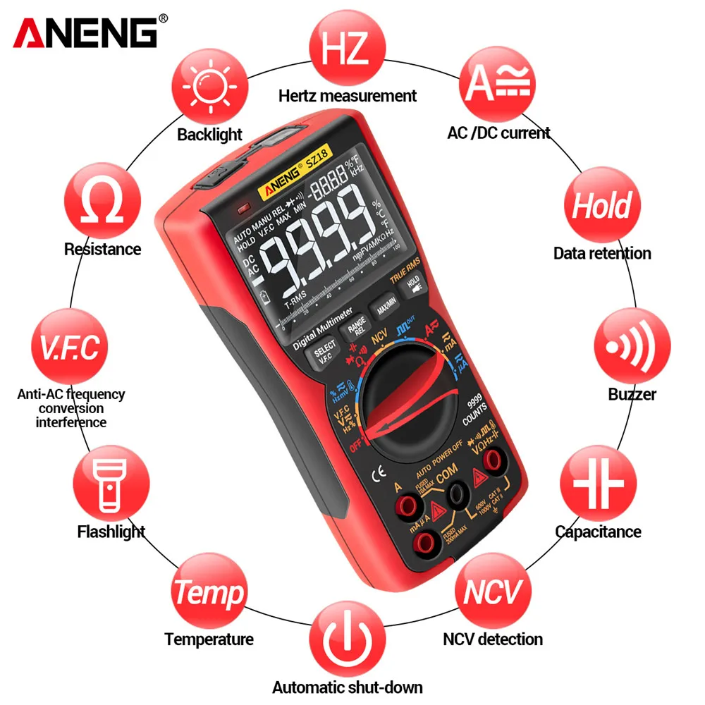 ANENG Q1 multimetro digital profesional 9999 recuentos True RMS Voltaje  Actual capacidad polimetro capacimetro transistores eléctrico automático  dmm tester electricista amperimetro comprobador multímetro - AliExpress