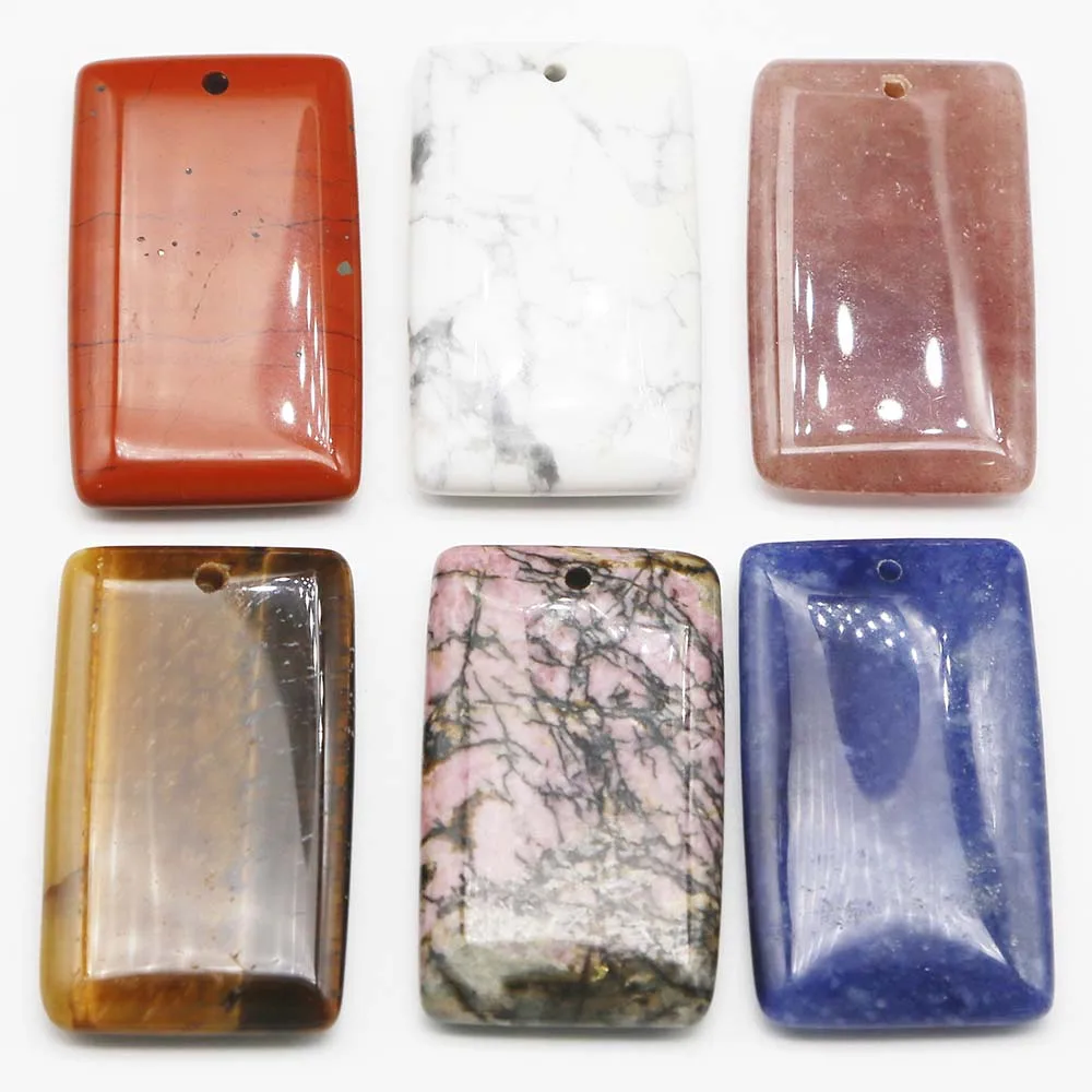 Natural Stone Square Singlehole Necklace Pendants Quality Lapis Lazuli Amethyst Charm Fashion Jewelry Accessories Wholesale 6Pcs