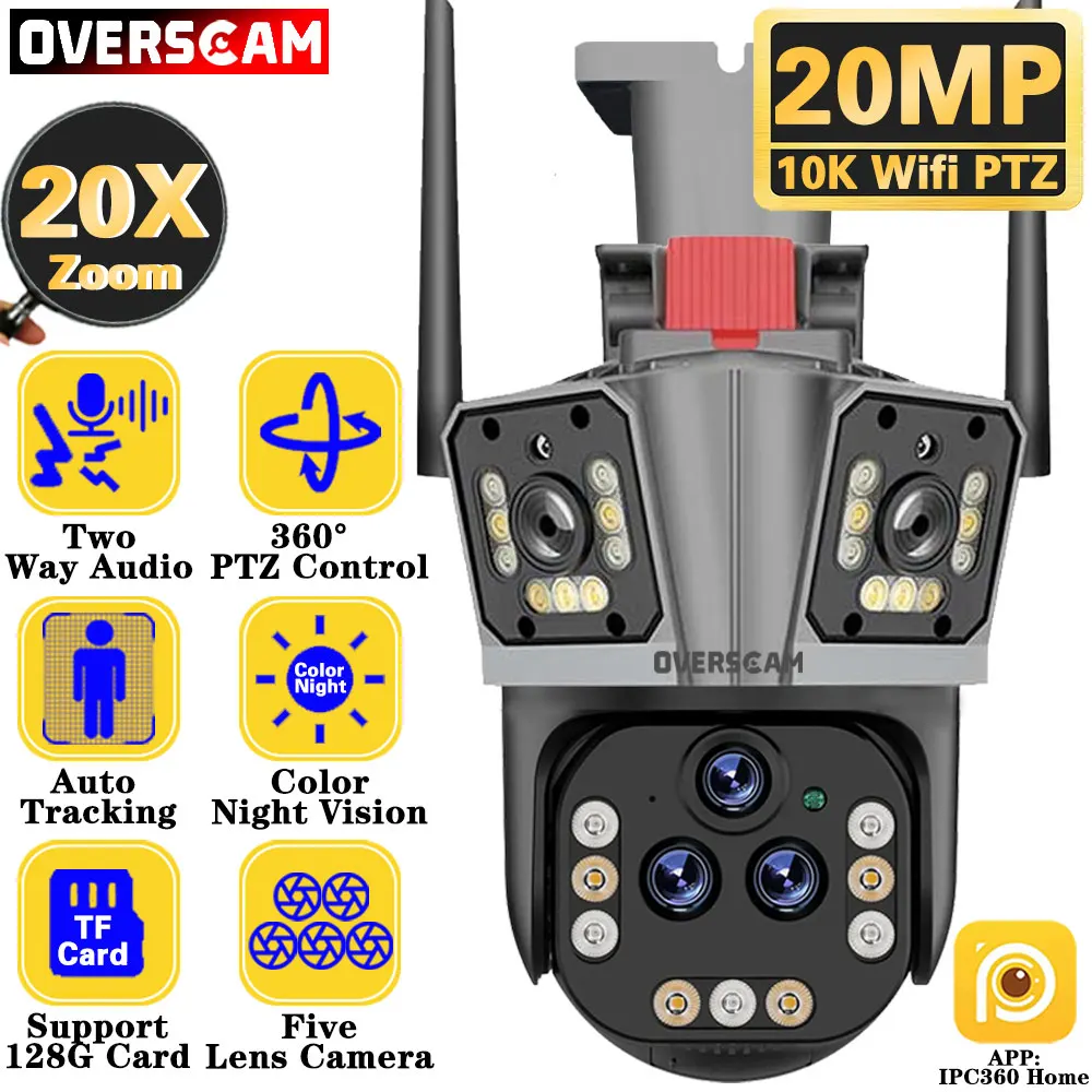울트라 20MP 10K 와이파이 감시 카메라, 야외 5 렌즈 카메라, PTZ 20X PTZ 줌, 스마트 홈 인간 추적 무선 CCTV 카메라 울트라 20MP 10K 와이파이 감시 카메라, 야외 5 렌즈 카메라, PTZ 20X PTZ 줌, 스마트 홈 인간 추적 무선 CCTV 카메라