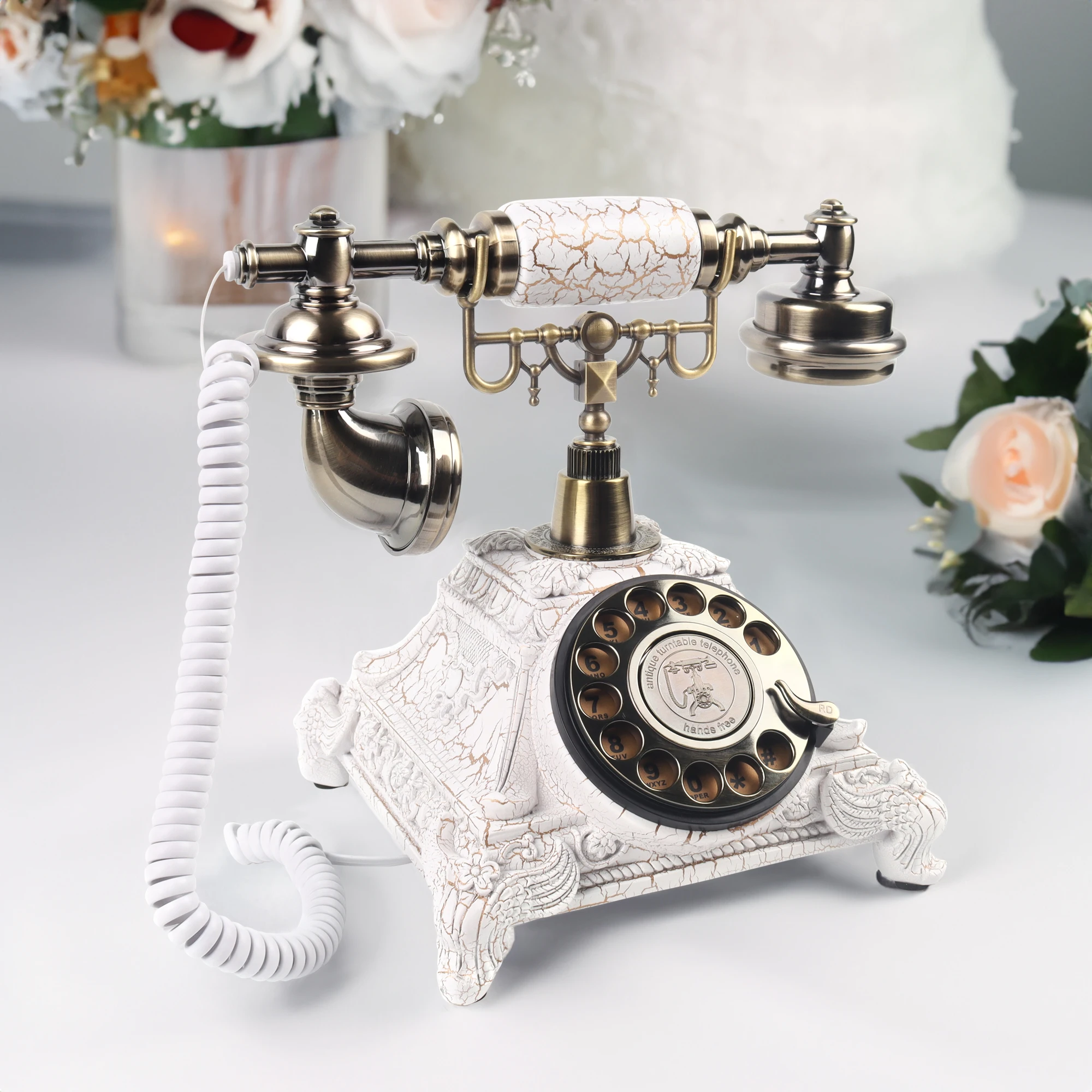 CHEETA White Chrome Bronze Gold Phone Replaces Vintage Wedding Guest's Book Guestbook Roulette Dial Recording Audio Guestbook Ph