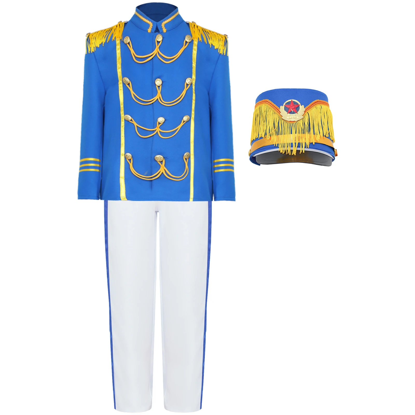 thumbnail image 1 of Disfraz de equipo de trompeta de tambor para niños, disfraz principal, Top con pantalones, conjunto de gorra, uniforme de guardia de Honor para niños, trajes de actuación de banda de marcha, 1 of 5