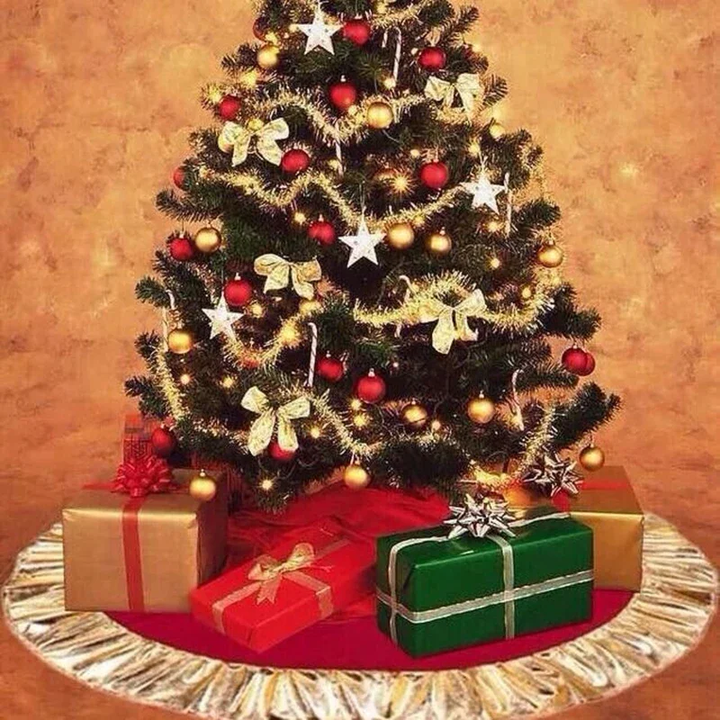 100/90cm Red Christmas Tree Skirts Non-woven Fabric Christmas Carpet Tree Skirt Decoration Christmas New Year Home Decoration