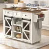 Kitchen Island with Storage, Kitchen Cart with Charging Station, Rolling Kitchen Island Table with Drop-Leaf, 3 Drawers, Barn Do 1