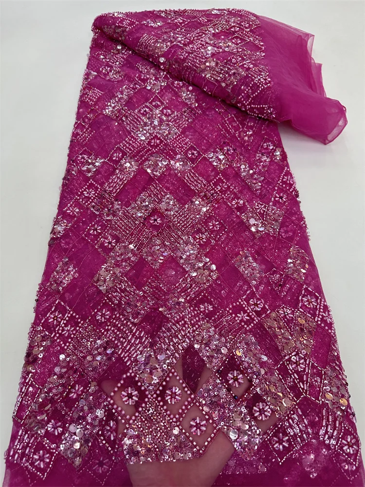 

Beaded Lace Fabric Africa Lace Fabric High Quality 2024 Wedding Nigerian Bridal Lace Fabric For Wedding Party Dresses