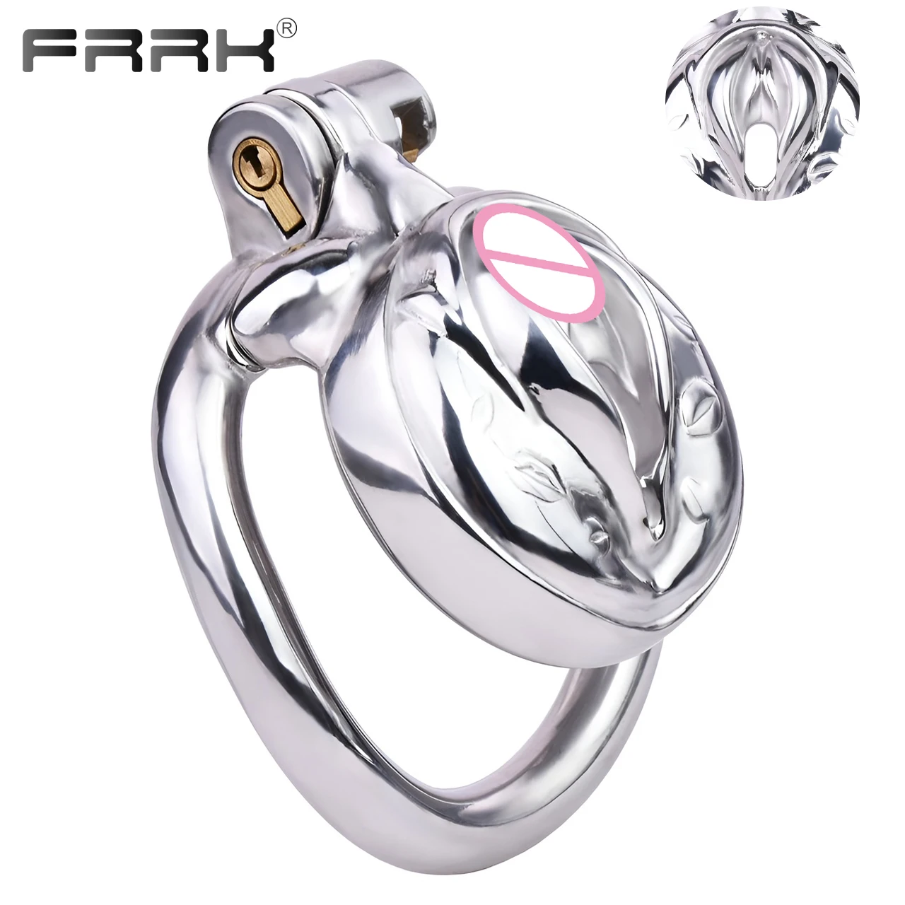 FRRK Simulation Vagina Cock Cage Stainless Steel Chastity Lock Man Chastity Belt Man's Sex Products 남자 정조대 Penis Ring Sexy Shop