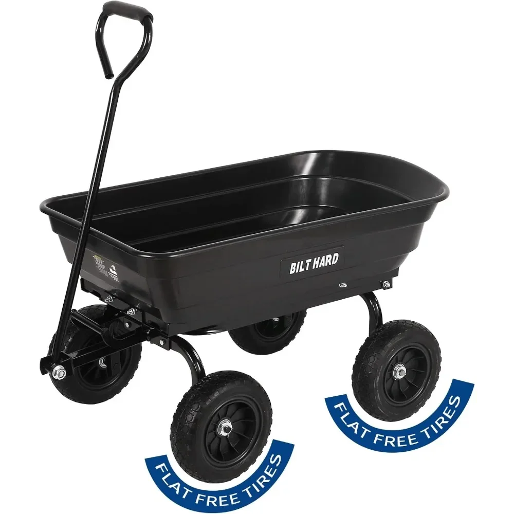 4 Cu.Ft. 10" No-Flat Tires Poly Yard Dump Cart with 180&deg; Rotating Handle, 600 lbs Capacity Heavy Duty Garden Carts and Wagons
