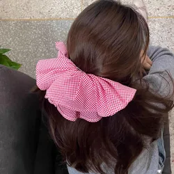 Elegant Large Black and Red Plaid Hair Clip - Romantic Spring Design Hair Accessory (Red)
