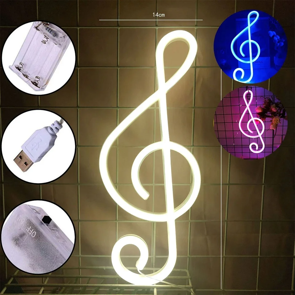 Letrero De Neón LED Con Notación Musical, Luz Nocturna Alimentada Por USB, Arte De Pared 3D Y Sala De Juegos, Dormitorio, Sala De Estar, Decoración De Fiesta Para Niños, Niñas Y