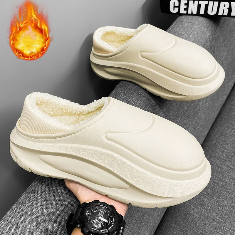 Cotton Slippers for Men and Women, Winter Fleece-Lined Warm Cotton Shoes for Indoor and Outdoor Wear, Waterproof, Non-Slip, Wear-Resistant, Thick-Soled Casual Trendy Shoes