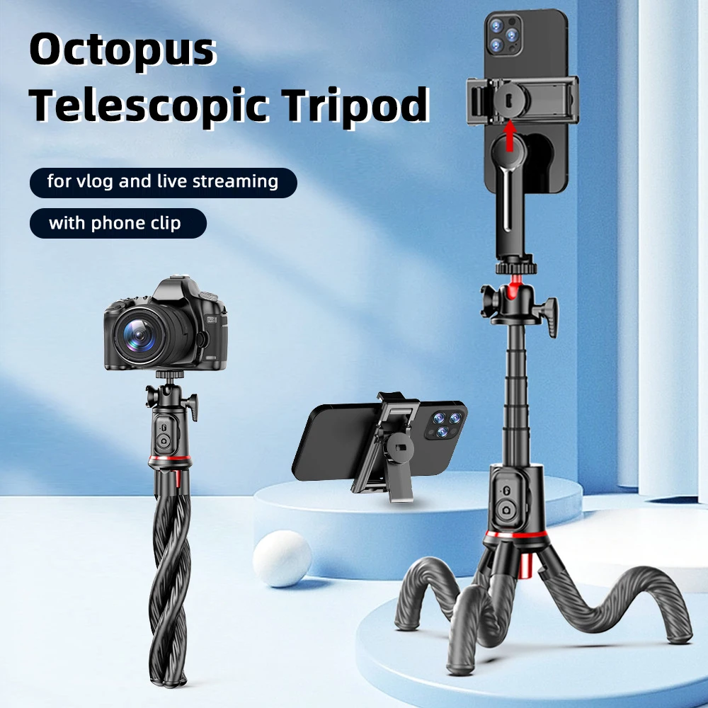 Mamen-tripé Polvo Flexível para Telefone Suporte do Telefone Telescópico Suporte com Controle Remoto Câmera Smartphone Livestream Vlog