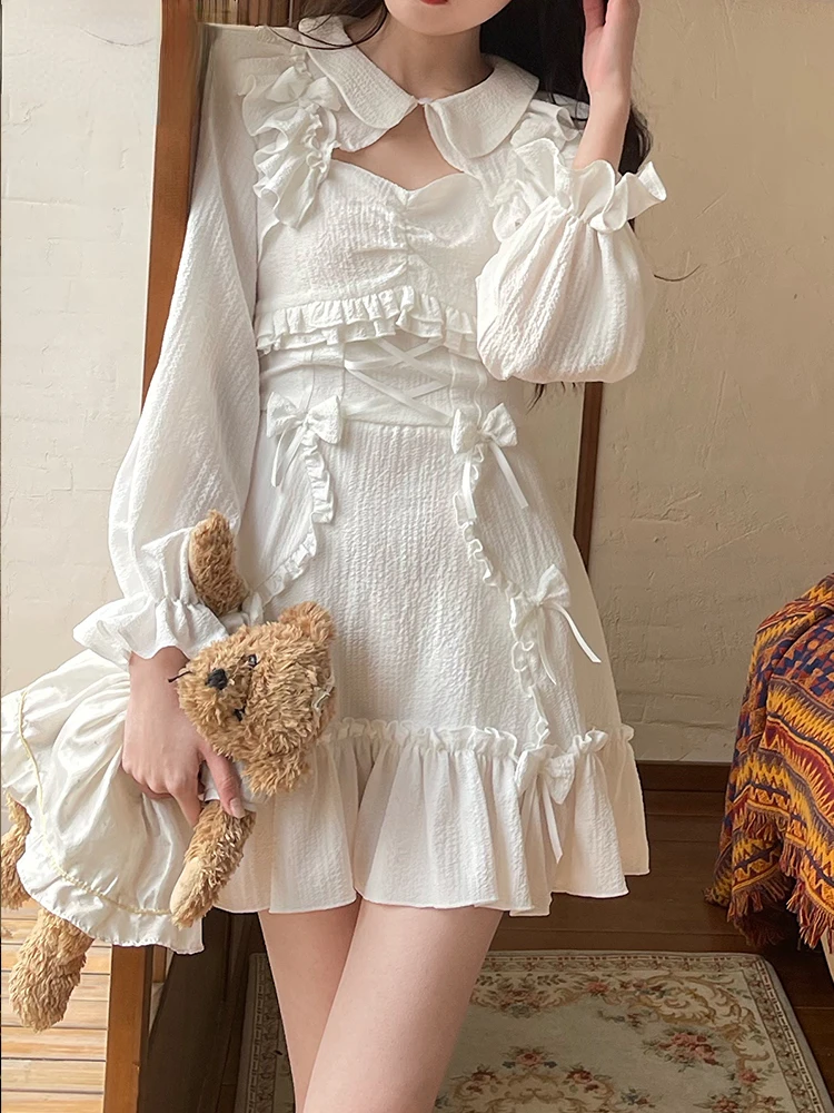Compre Vestido gótico lolita feminino elegante vintage doce mini vestido  menina kawaii japão coreano vestido de festa roupas femininas outono