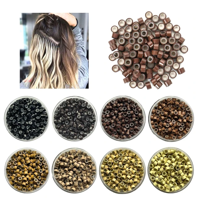 Hair Extension Beads, Brown Microlink Beads with Silicon, 3mm Silicone  Rings for Hair Extesions (1000pcs,Brown)